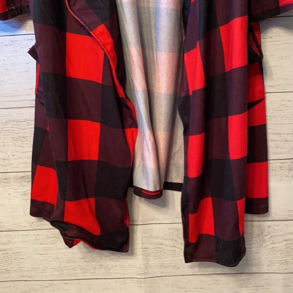*Reborn Collection Red Black Buffalo Plaid Plus Size Open Front Cardigan Top - Picture 7 of 9